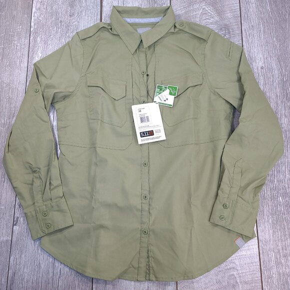 5.11 Tactical Shirt Womens Medium Spitfire Shooting Button Roll Sleeve Mosstone - Picture 1 of 7